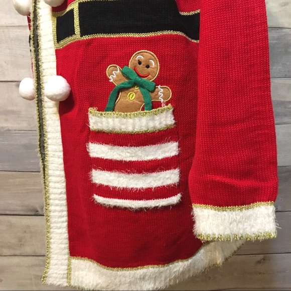 Santa Claus Pocket holiday red cardigan men's XL - Picture 2 of 8